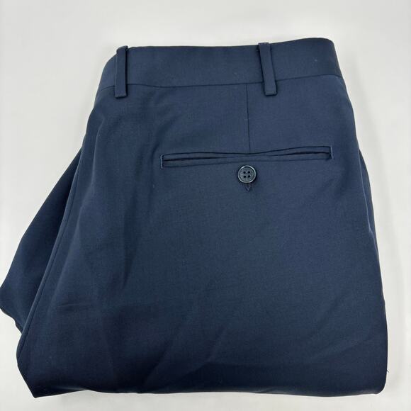 Canali Navy Blue Plaid 36x31 100% Pure Wool Pleated Dress Pants